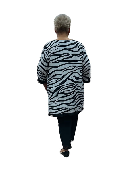 Aprico Shirt Zebra Schwarz Weiß Rüschen 42 44 46 48 50 52 54 56 58 60