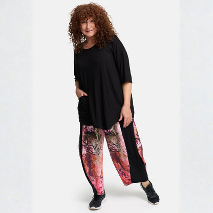 Frenzi4u Shirt Doppel-Tasche Rundhals Kiwi Koralle Schwarz