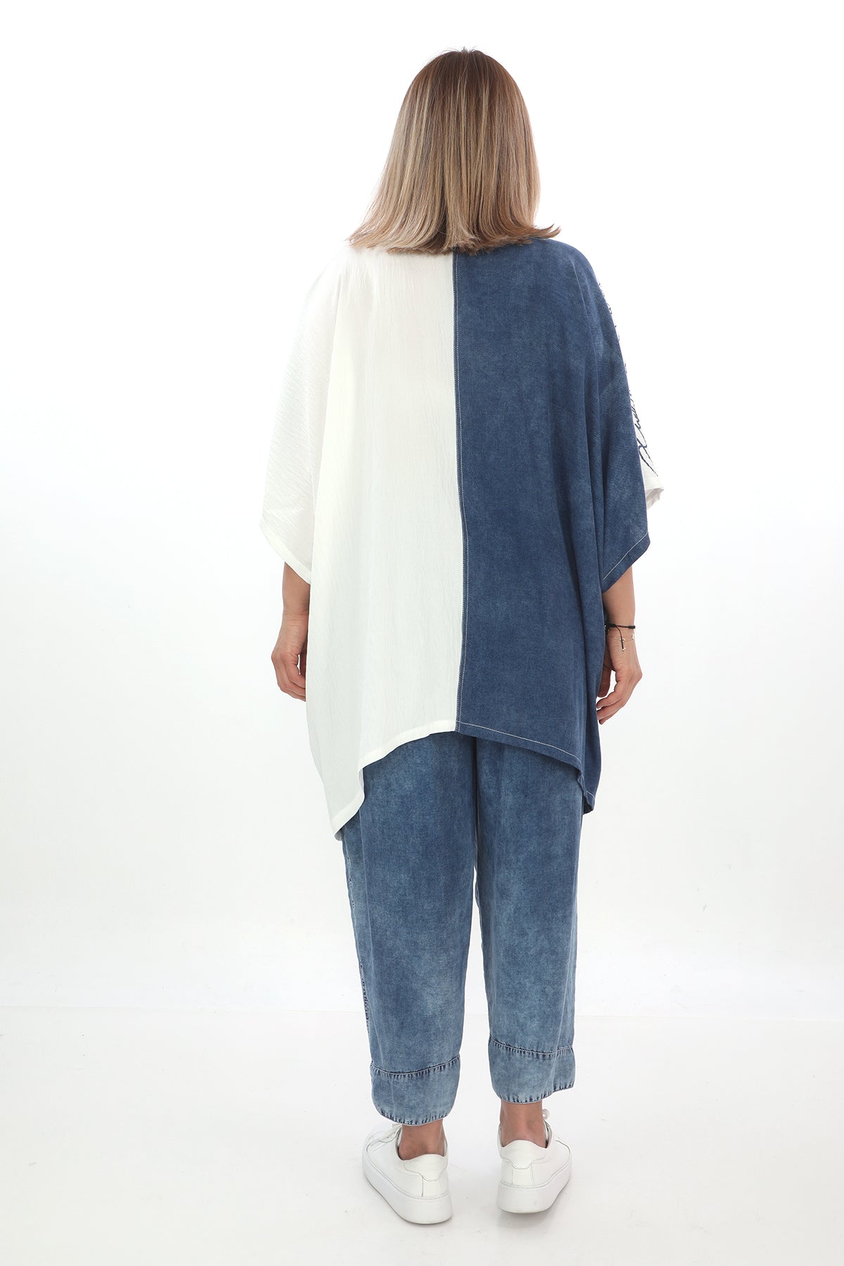 Zedd Plus Tunika oversize Weiß Blau Jeanslook bemustert 46 48 50 52 54 56 58 60 62