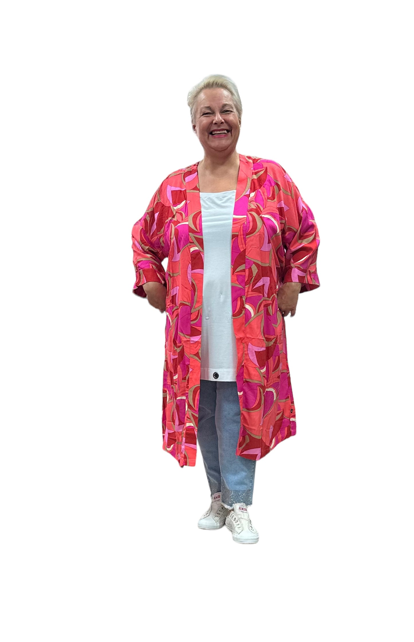 Adia Cardigan Pink Koralle Bunt gemustert Gr 42 44 46 48 50 52 54 56 58 60 62