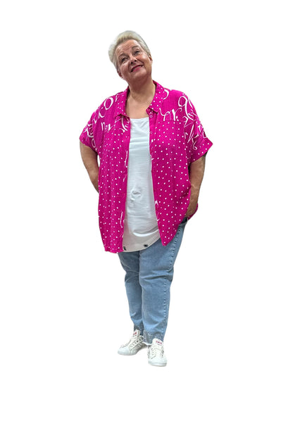 Aprico Bluse Pink Weiß Punkte oversize 42 44 46 48 50 52 54 56 58 60