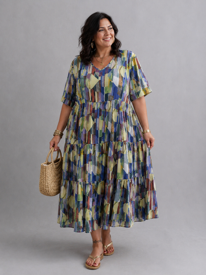 Frenzi Stufenkleid Aquarell-Print Multicolor – Einheitsgröße 44–52
