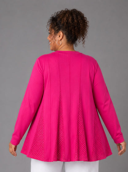 Heimod Strickjacke mit Ajour-Saum – Sand, Pink, Rot, Weiß – Große Größen 44–60