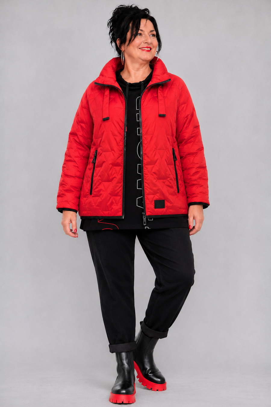 Doris Streich Steppjacke wattiert mit Dreiecksteppung A-Linie – Rot Gr. 48–56