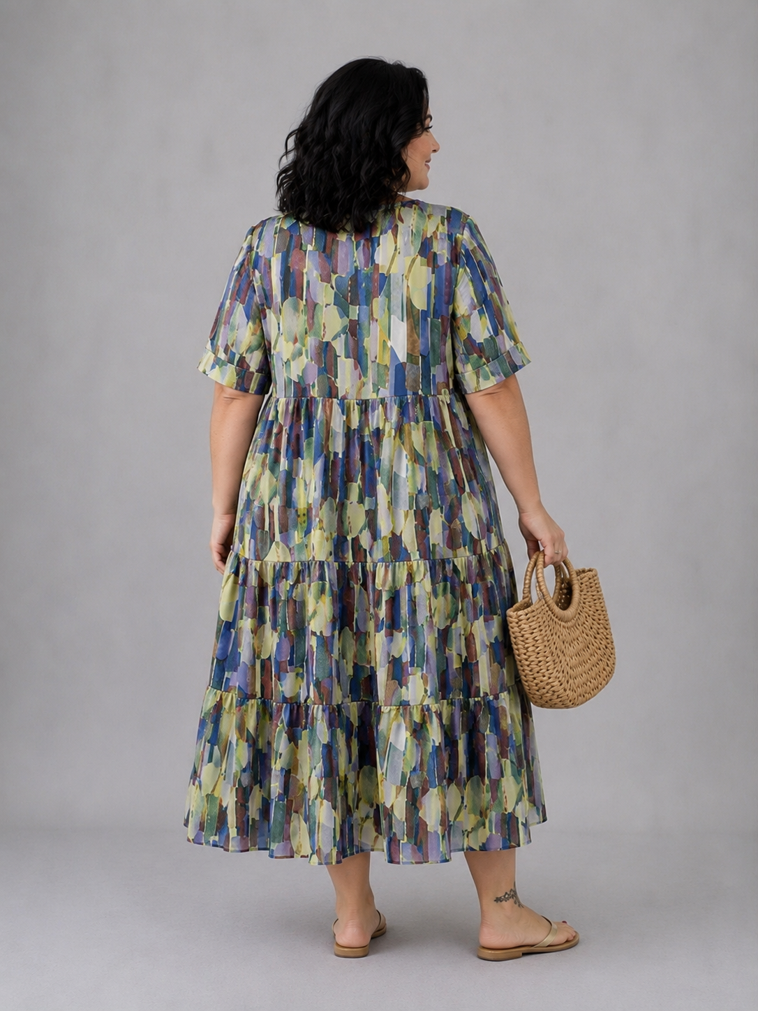 Frenzi Stufenkleid Aquarell-Print Multicolor – Einheitsgröße 44–52