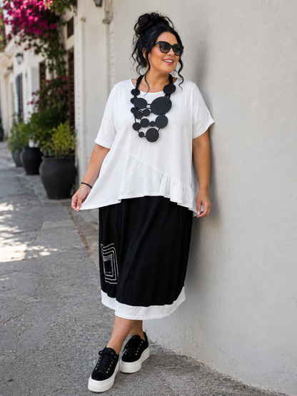 Sinne Rock große Größen Maxi Schwarz-Weiß Colour-Block Geometrie-Print