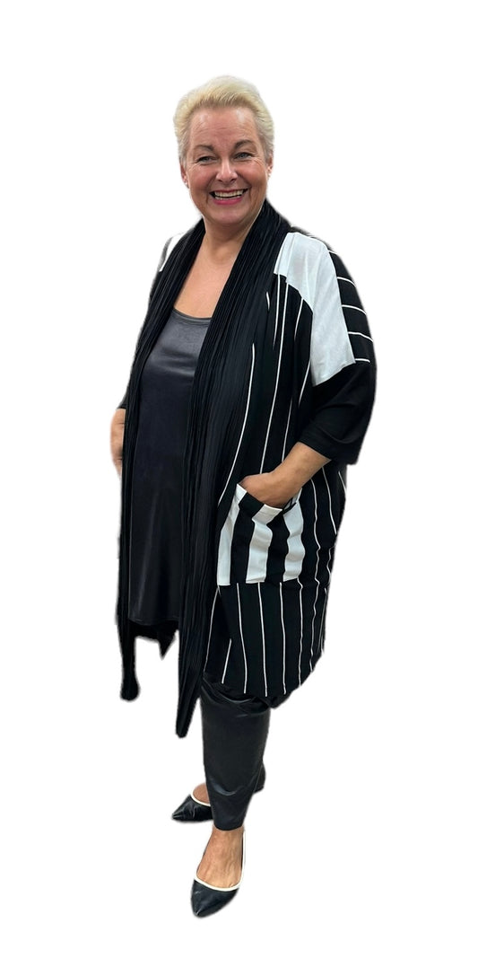 La Velina Cardigan Jacke Schwarz Weiß mit Glitzer 46 48 50 52 54 56 58