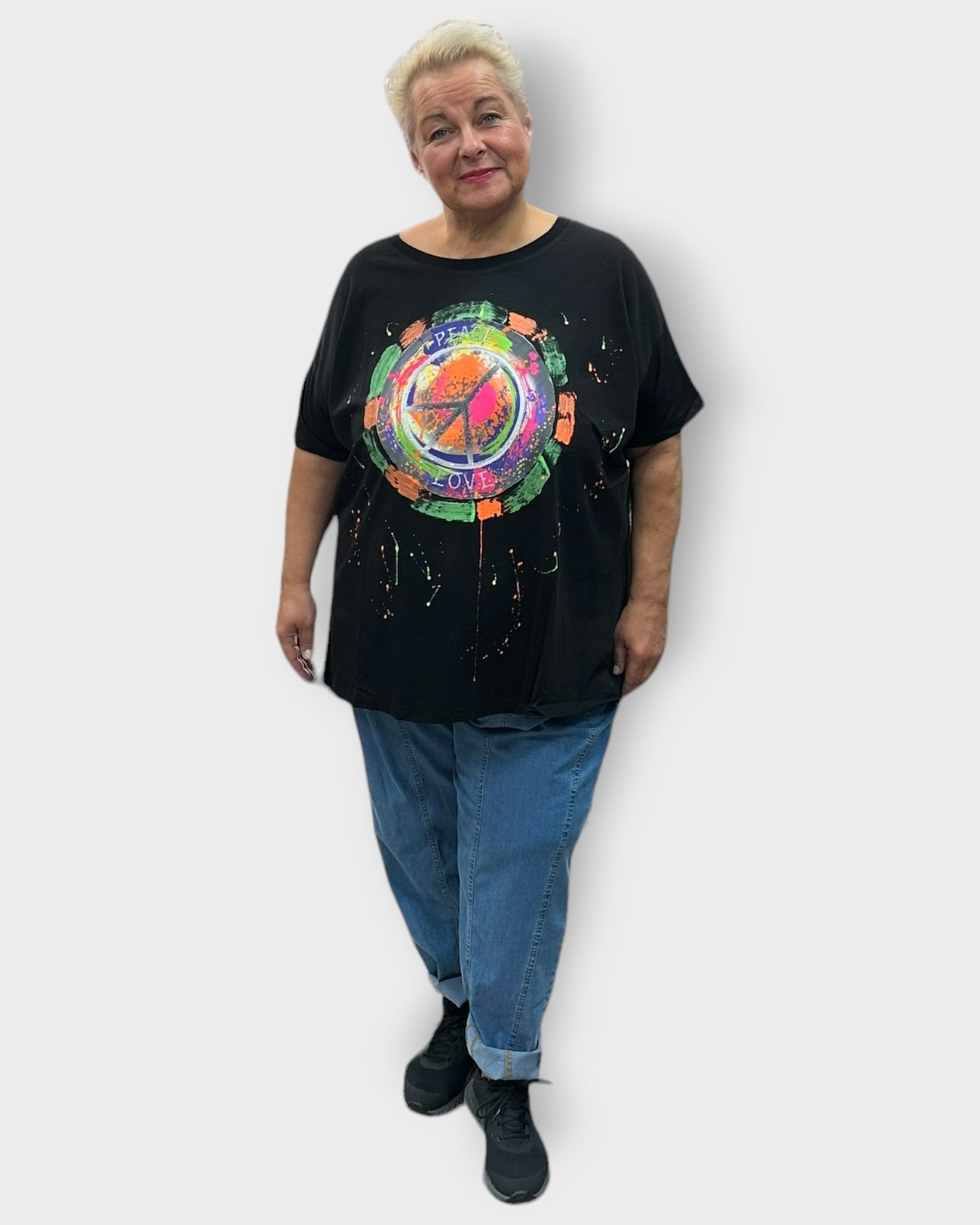 EU Queen Shirt Schwarz Peace Bunt kurzarm onesize 46 48 50 52 54