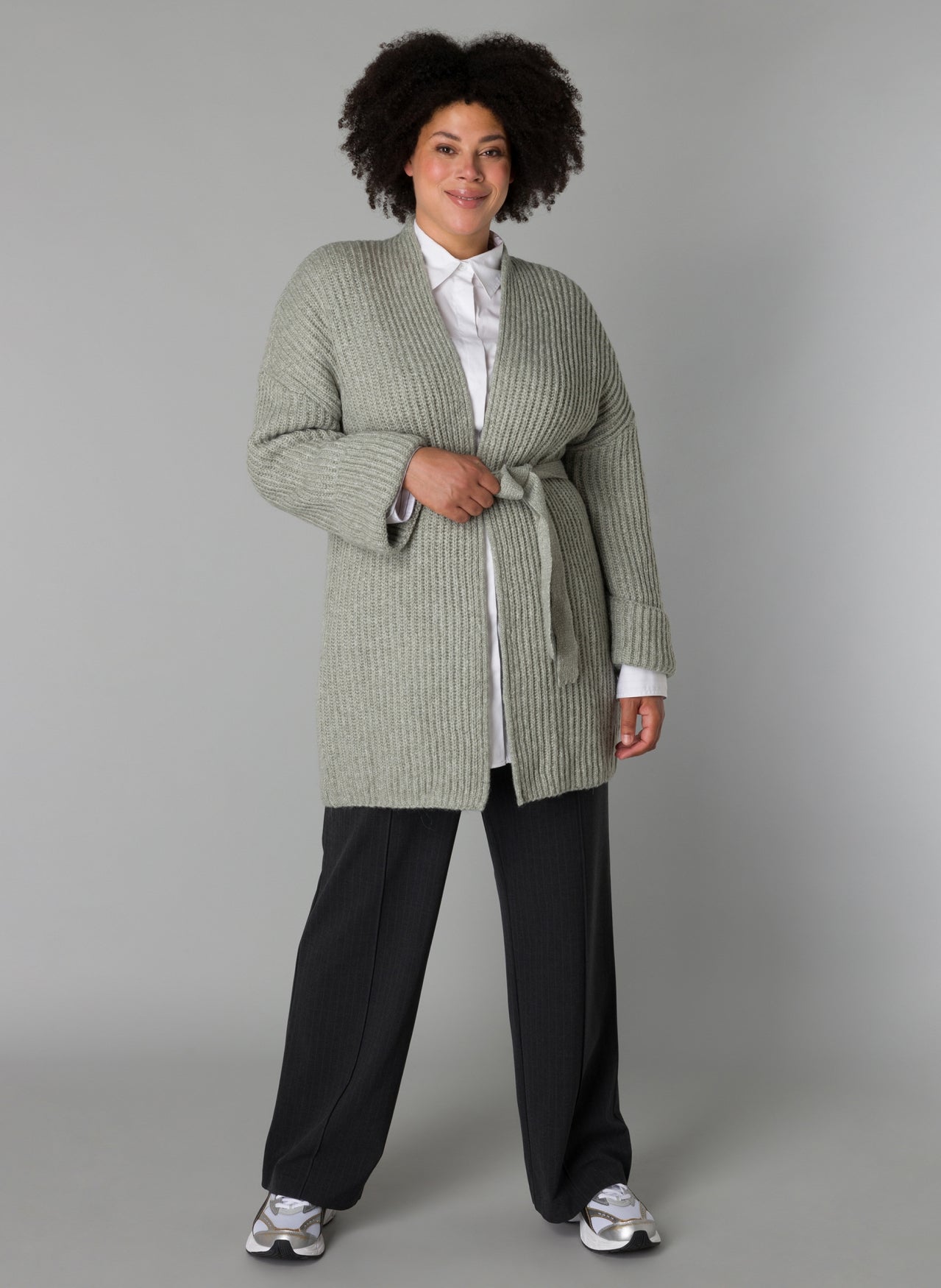 Yesta Strickjacke petrol oder lindgrün mit Bindegürtel 44 46 48 50 52 54 56 58