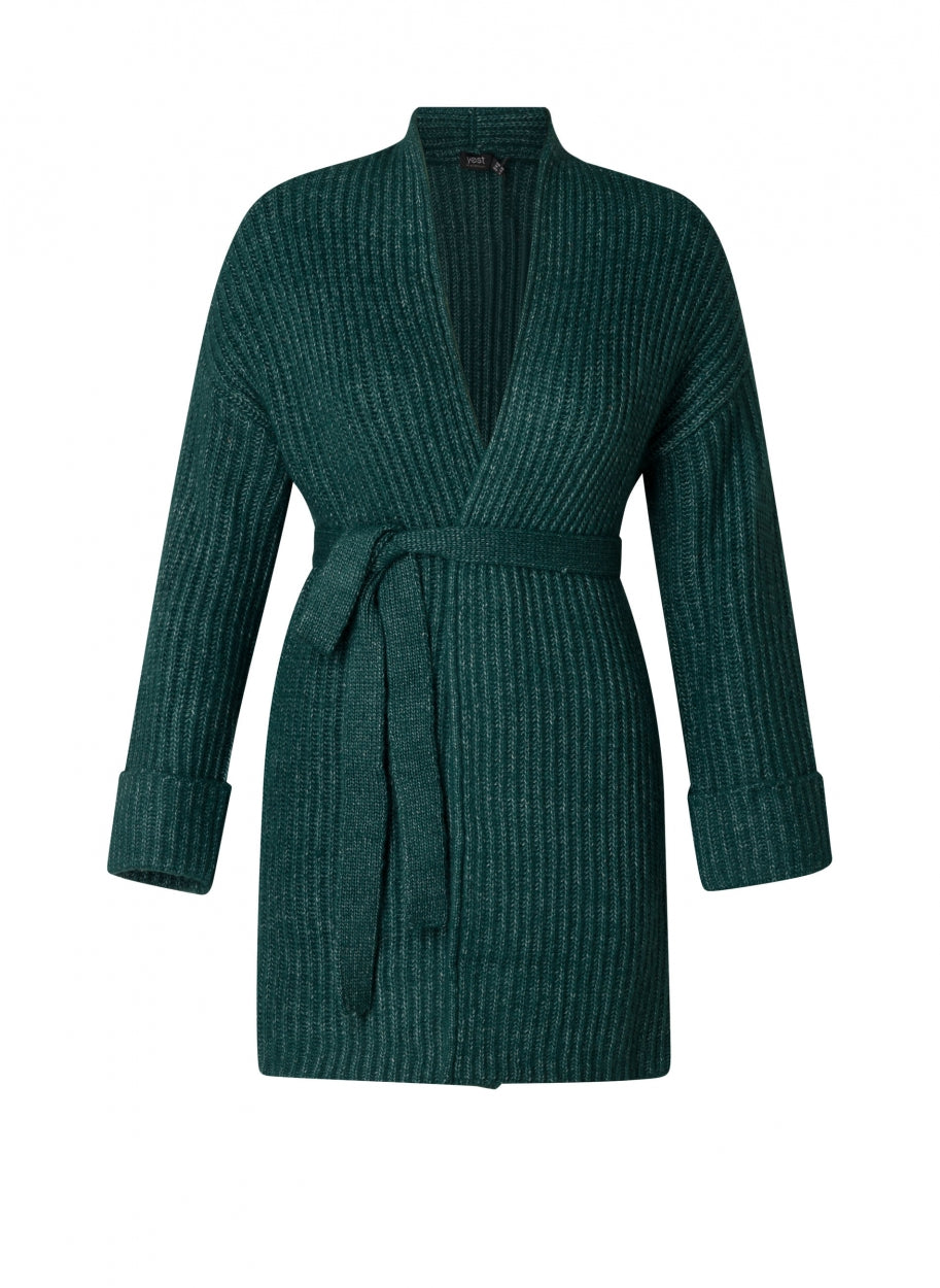 Yesta Strickjacke petrol oder lindgrün mit Bindegürtel 44 46 48 50 52 54 56 58