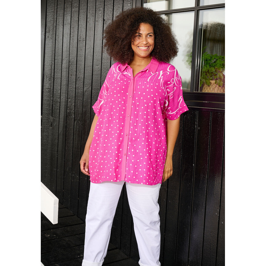 Aprico Bluse Pink Weiß Punkte oversize 42 44 46 48 50 52 54 56 58 60