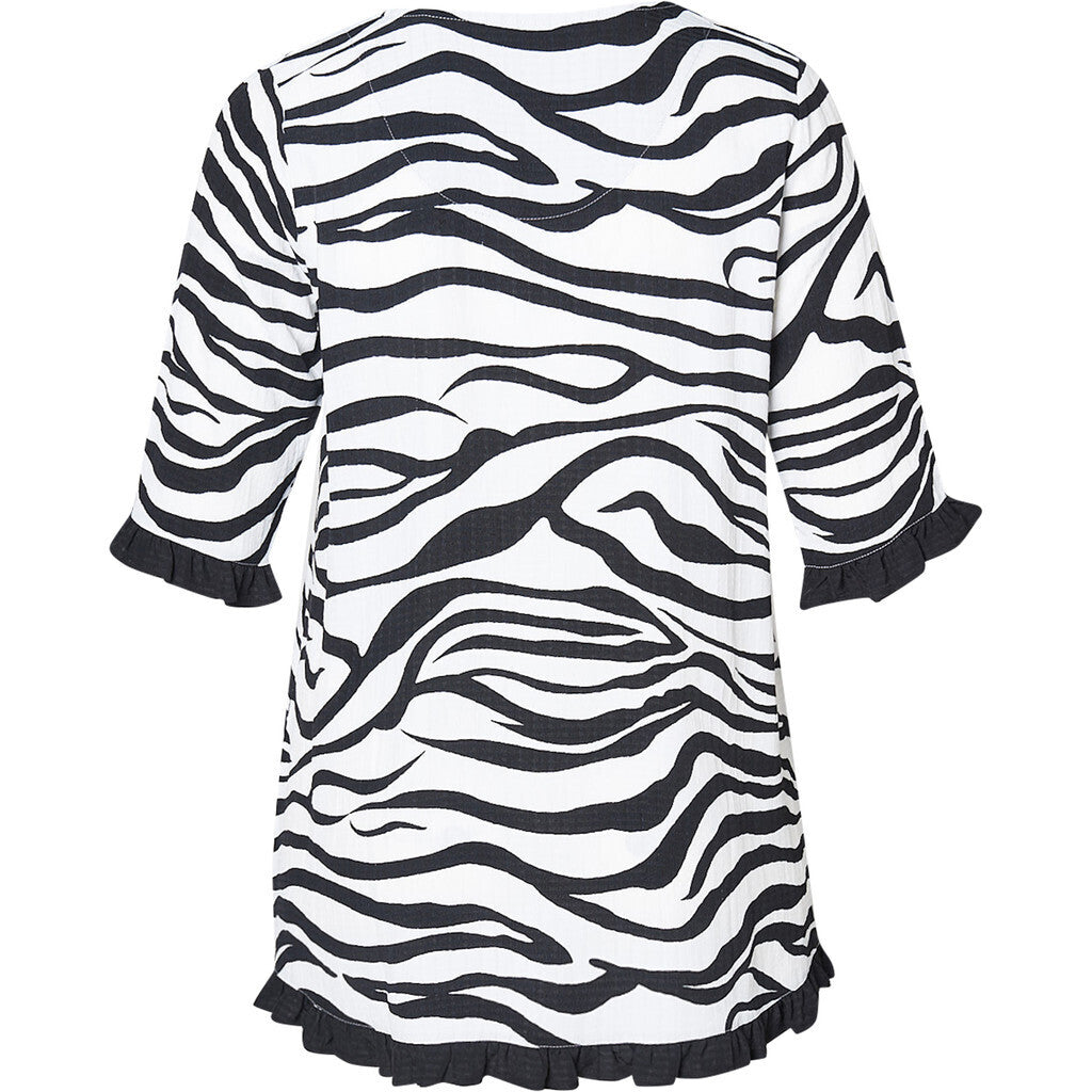 Aprico Shirt Zebra Schwarz Weiß Rüschen 42 44 46 48 50 52 54 56 58 60