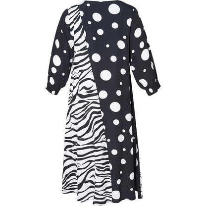 Aprico Kleid Schwarz Weiß Zebra Druck mit Punkte 42 44 46 48 50 52 54 56 58 60