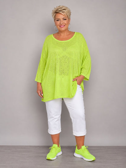 AKH Fashion Oversize Feinstrick-Shirt Neon – Einheitsgröße 44–62, Neongrün / Neonpink / Neongelb / Schwarz / Weiß