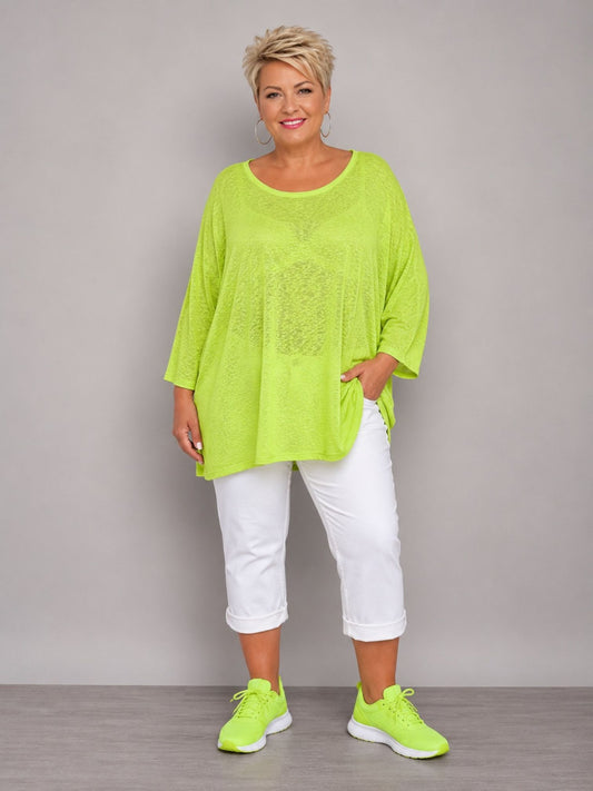AKH Fashion Oversize Feinstrick-Shirt Neon – Einheitsgröße 44–62, Neongrün / Neonpink / Neongelb / Schwarz / Weiß