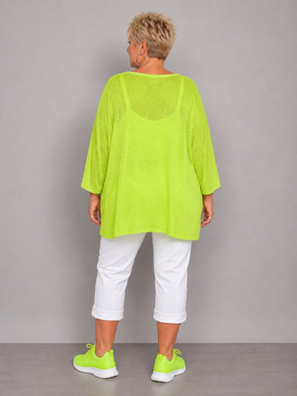 AKH Fashion Oversize Feinstrick-Shirt Neon – Einheitsgröße 44–62, Neongrün / Neonpink / Neongelb / Schwarz / Weiß