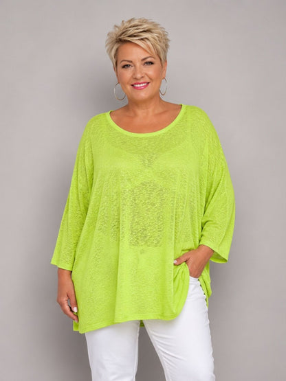 AKH Fashion Oversize Feinstrick-Shirt Neon – Einheitsgröße 44–62, Neongrün / Neonpink / Neongelb / Schwarz / Weiß