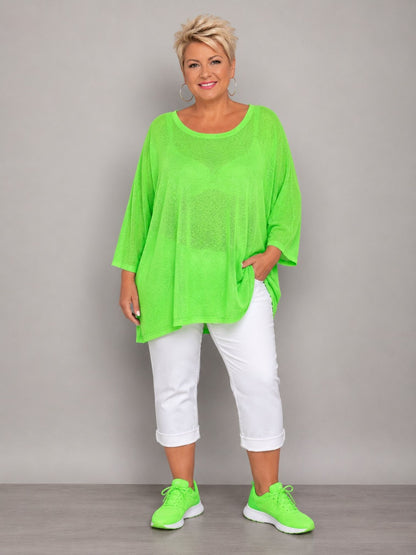 AKH Fashion Oversize Feinstrick-Shirt Neon – Einheitsgröße 44–62, Neongrün / Neonpink / Neongelb / Schwarz / Weiß