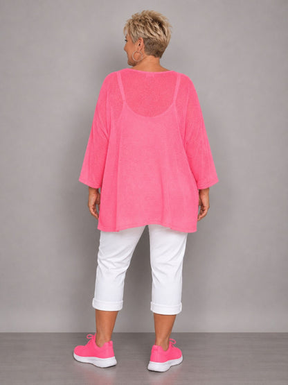 AKH Fashion Oversize Feinstrick-Shirt Neon – Einheitsgröße 44–62, Neongrün / Neonpink / Neongelb / Schwarz / Weiß