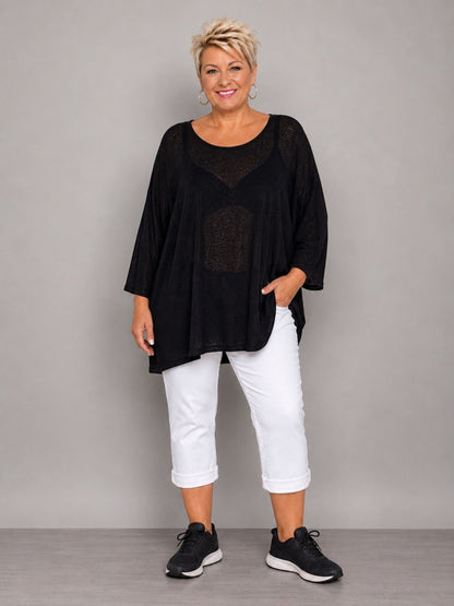 AKH Fashion Oversize Feinstrick-Shirt Neon – Einheitsgröße 44–62, Neongrün / Neonpink / Neongelb / Schwarz / Weiß