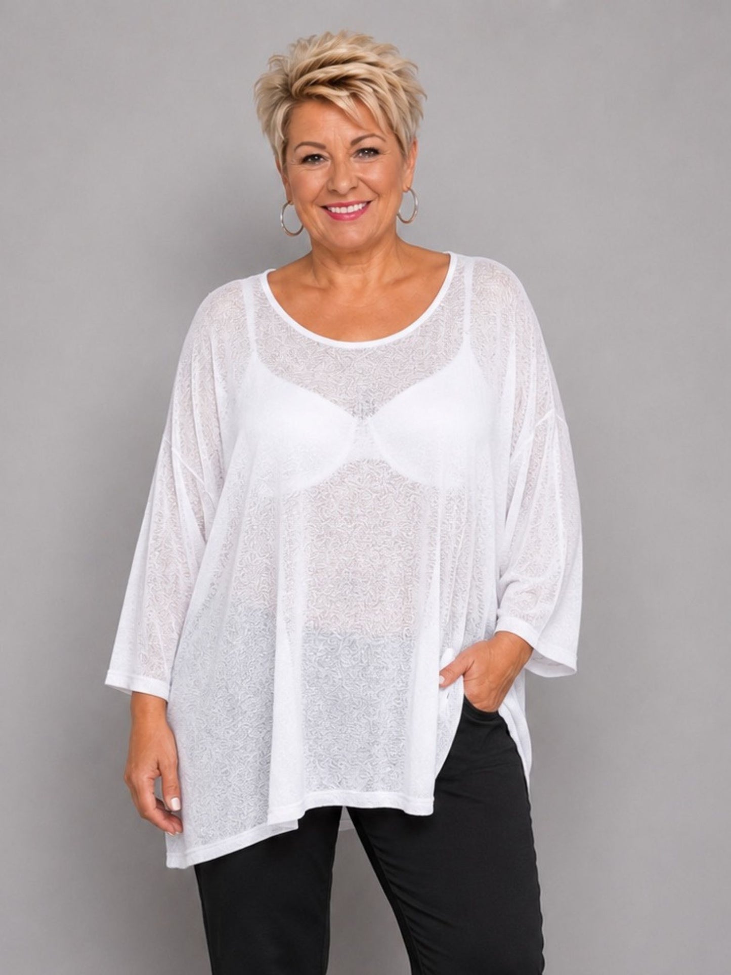 AKH Fashion Oversize Feinstrick-Shirt Neon – Einheitsgröße 44–62, Neongrün / Neonpink / Neongelb / Schwarz / Weiß