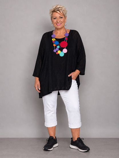 AKH Fashion Oversize Feinstrick-Shirt Neon – Einheitsgröße 44–62, Neongrün / Neonpink / Neongelb / Schwarz / Weiß