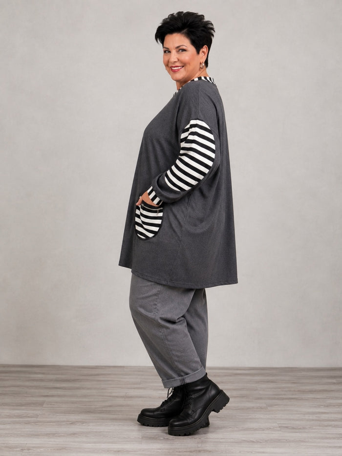 Shirt Viskose mit Streifen und Zipptasche