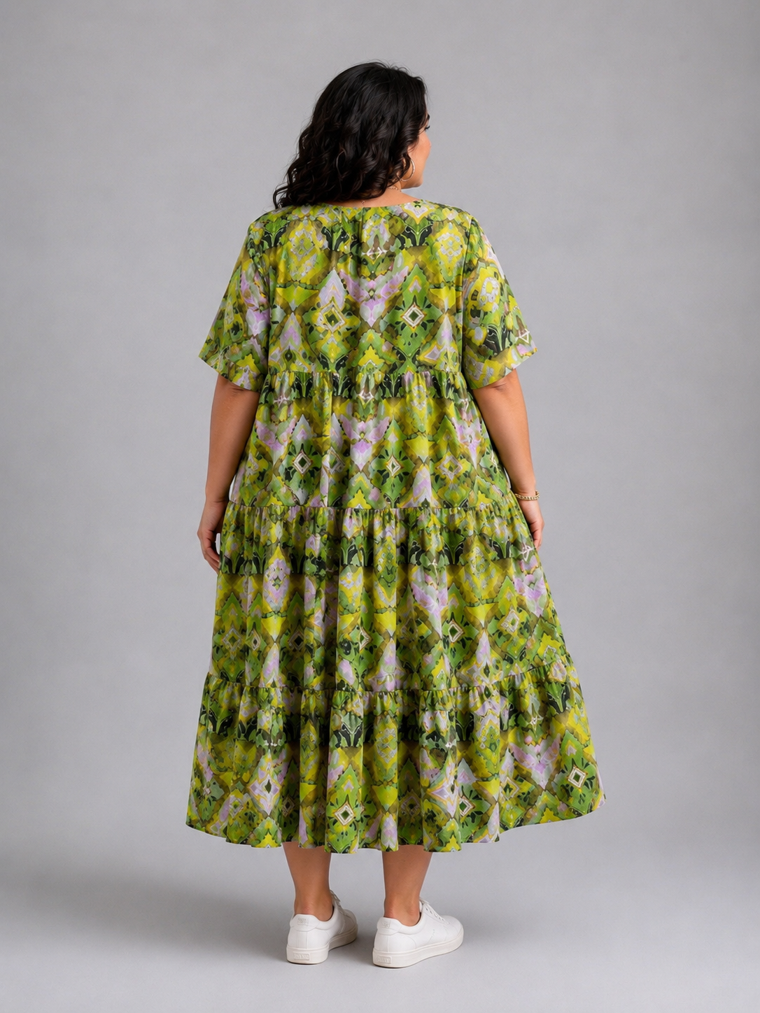 Frenzi Stufenkleid Ikat-Print Türkis-Orange – Einheitsgröße 44–52