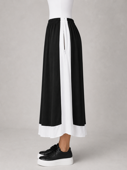 Sinne Rock große Größen Maxi Schwarz-Weiß Colour-Block Geometrie-Print