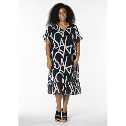 Studio Kleid Chiffon Überwurf schwarz weiß 42 44 46 48 50 52 54 56