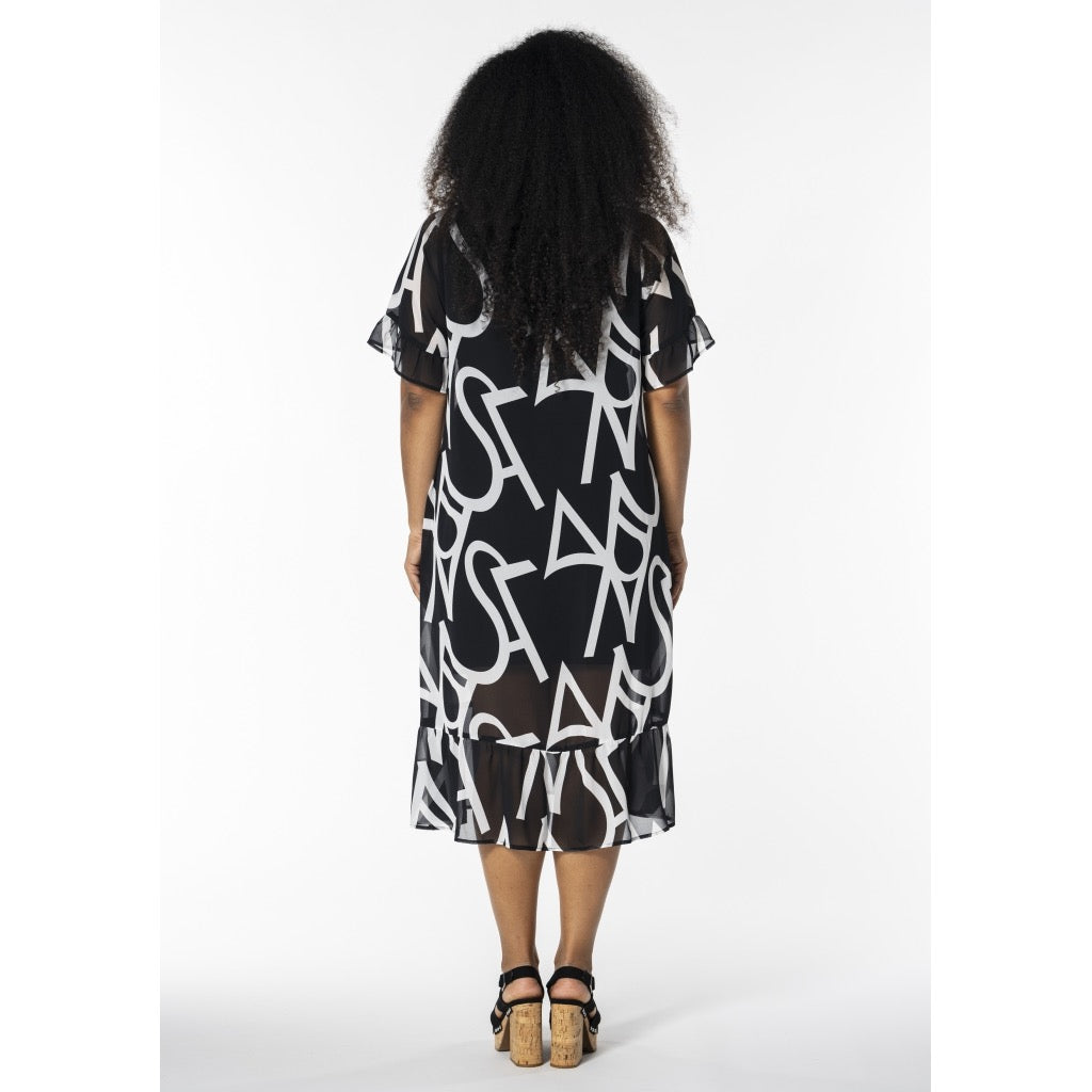 Studio Kleid Chiffon Überwurf schwarz weiß 42 44 46 48 50 52 54 56