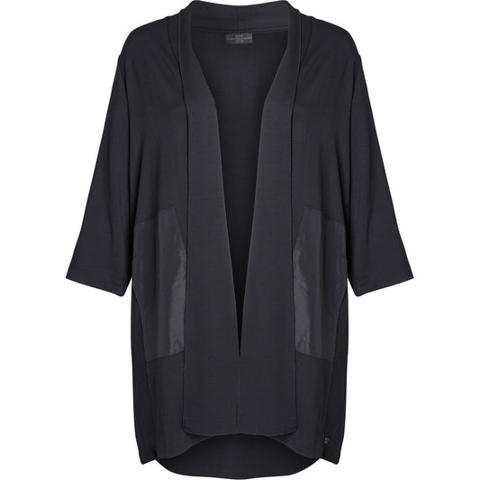 Pont Neuf exquisiter Cardigan Schwarz mit Microtafteinsätze und Sommervelour 42 44 46 48 50 52 54 56