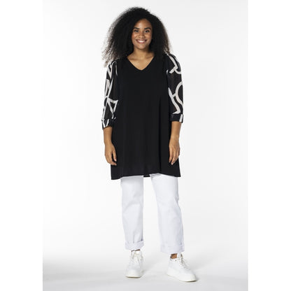 Studio Tunika Shirt schwarz mit Chiffonärmel 42 44 46 48 50 52 54 56