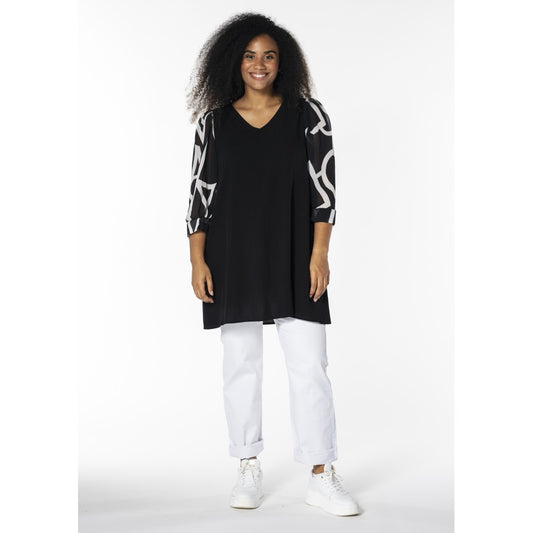 Studio Tunika Shirt schwarz mit Chiffonärmel 42 44 46 48 50 52 54 56