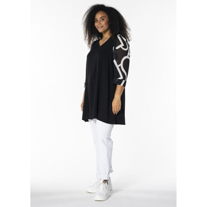 Studio Tunika Shirt schwarz mit Chiffonärmel 42 44 46 48 50 52 54 56