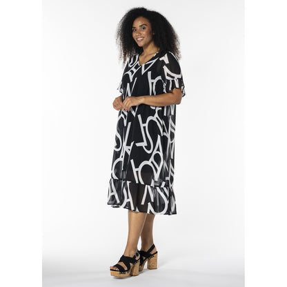 Studio Kleid Chiffon Überwurf schwarz weiß 42 44 46 48 50 52 54 56