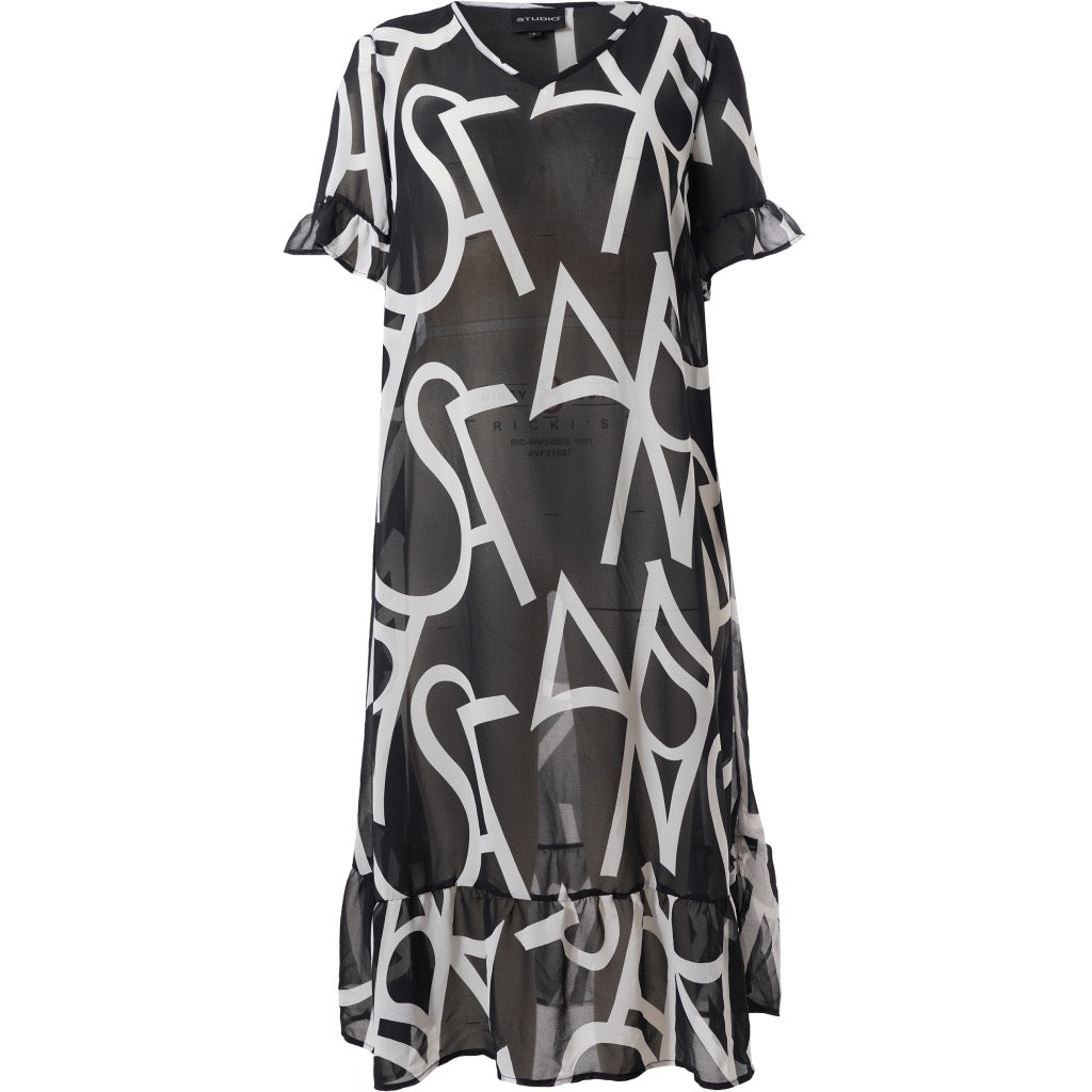 Studio Kleid Chiffon Überwurf schwarz weiß 42 44 46 48 50 52 54 56