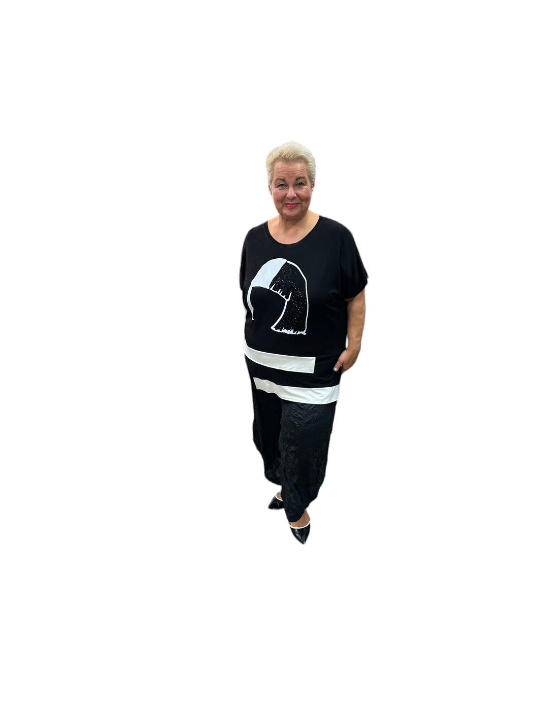 La Velina Tshirt mit Motiv schwarz weiß mit Glitzer Gr 1 - 3