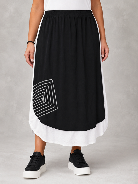 Sinne Rock große Größen Maxi Schwarz-Weiß Colour-Block Geometrie-Print