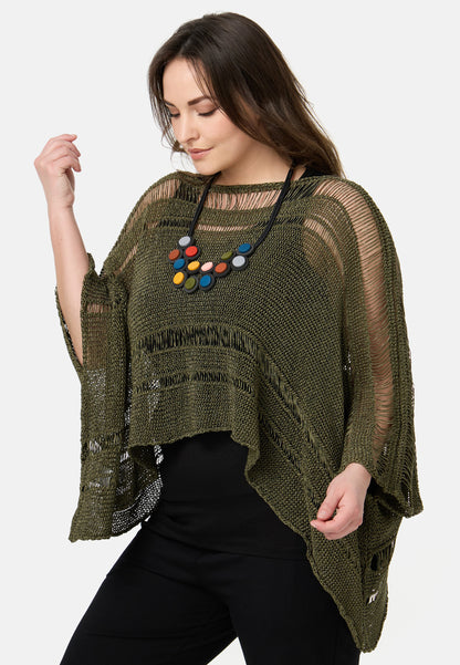 Amandine Stricküberwurf Pullover A2605 Khaki Kastenform 42 44 46 48 50 52 54 56 58 60