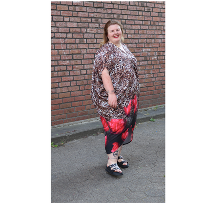 Mix Virage Leo & Red Flowers Oversize Kleid aus federleichter Viskose 44 46 48 50 52 54 56 58