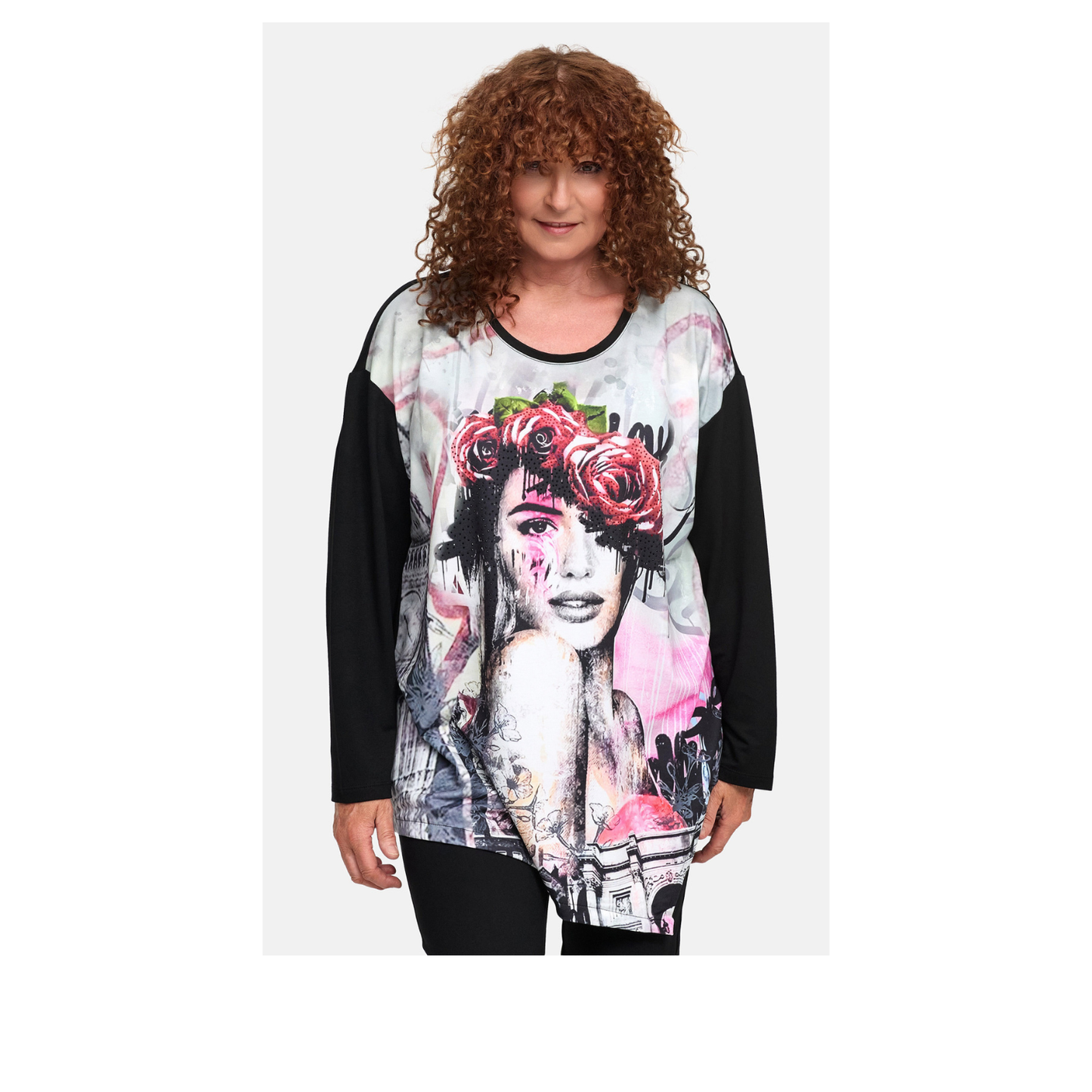 Frenzi4u Longshirt Rose Portrait Print große Größen – Nickis XXL Fashion