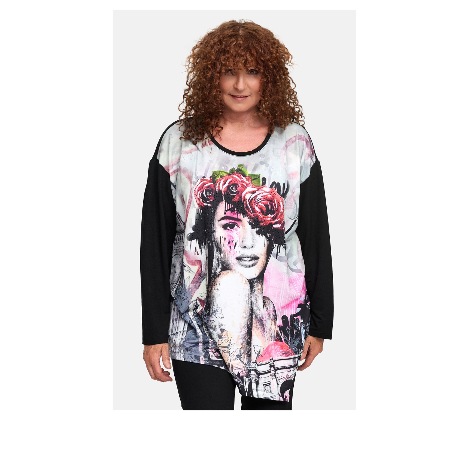 Frenzi4u Longshirt Rose Portrait Print große Größen – Nickis XXL Fashion