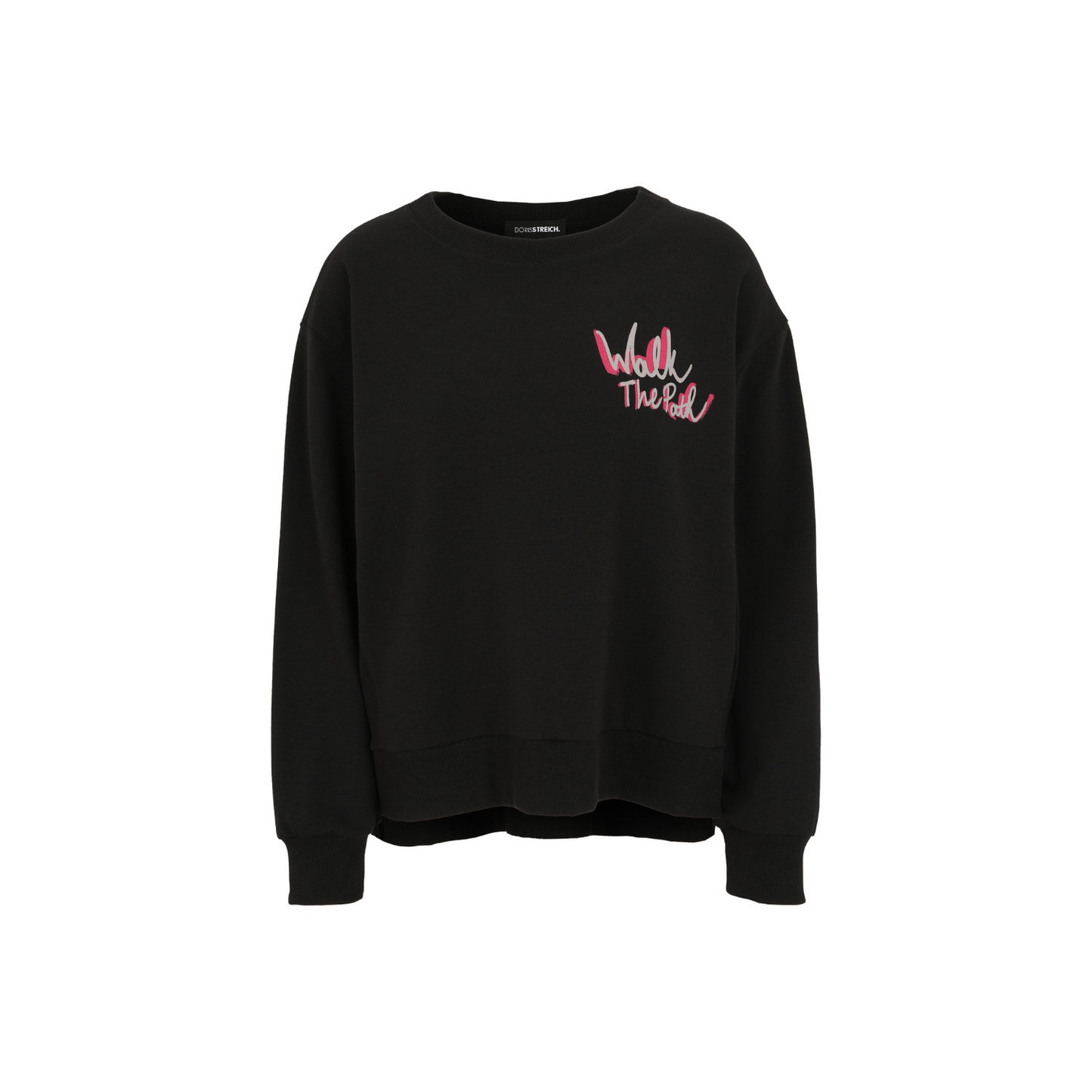 Statement-Sweatshirt "Walk the Path" in Schwarz mit Pink-Grauem Print – Doris Streich 44 46 48 50 52 54 56