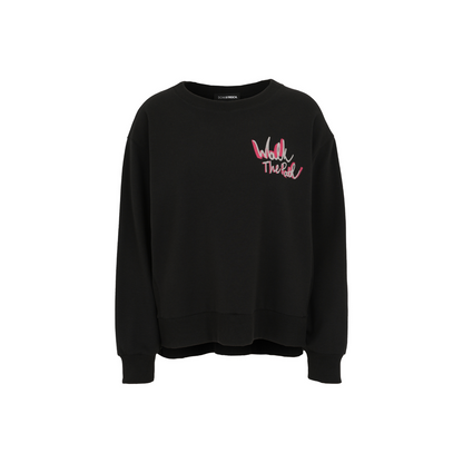 Statement-Sweatshirt "Walk the Path" in Schwarz mit Pink-Grauem Print – Doris Streich 44 46 48 50 52 54 56