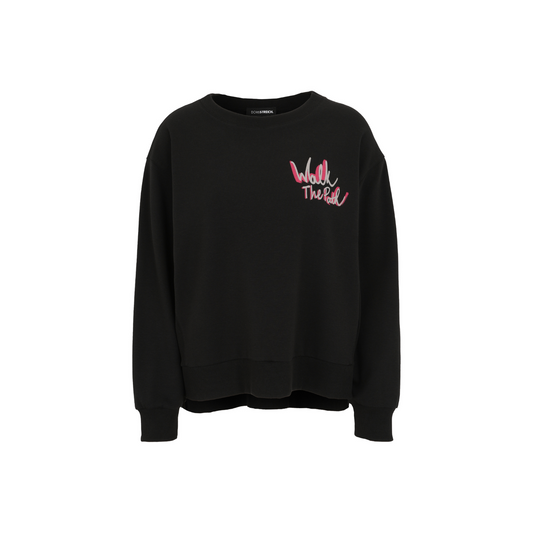 Statement-Sweatshirt "Walk the Path" in Schwarz mit Pink-Grauem Print – Doris Streich 44 46 48 50 52 54 56