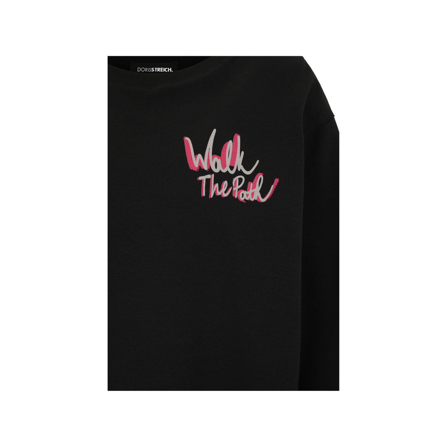 Statement-Sweatshirt "Walk the Path" in Schwarz mit Pink-Grauem Print – Doris Streich 44 46 48 50 52 54 56
