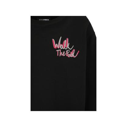 Statement-Sweatshirt "Walk the Path" in Schwarz mit Pink-Grauem Print – Doris Streich 44 46 48 50 52 54 56