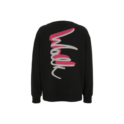 Statement-Sweatshirt "Walk the Path" in Schwarz mit Pink-Grauem Print – Doris Streich 44 46 48 50 52 54 56