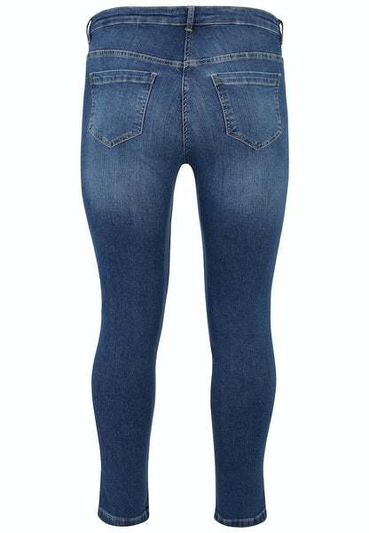 Doris Streich 5-Pocket Jeans Hose Blau mit Strasssteinchen in Zick-Zack-Muster 46 48 50 52